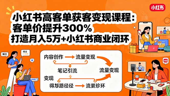 小红书高客单获客变现课程：客单价提升300%，打造月入10万+小红书商业闭环-创学资源站