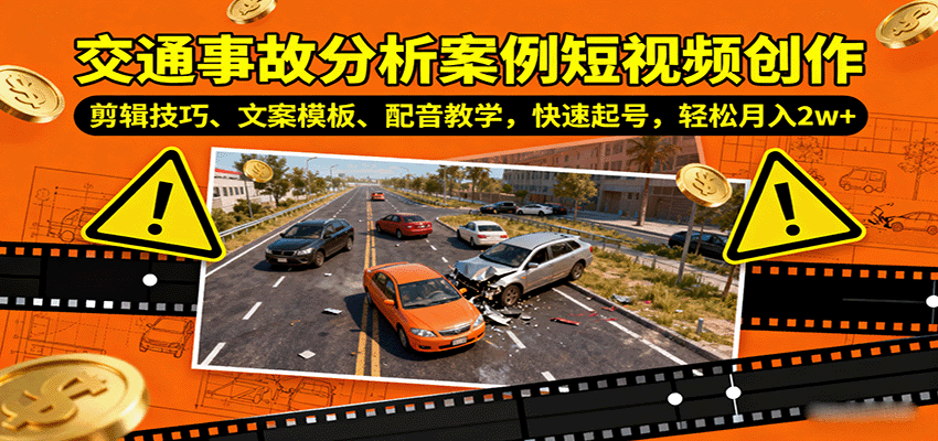 交通事故分析案例短视频创作，剪辑技巧、文案模板、配音教学，快速起号，轻松月入2w+-创学资源站