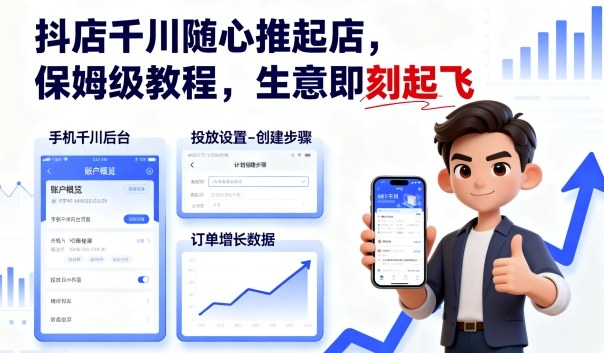 抖店千川随心推起店，保姆级教程，生意即刻起飞-创学资源站