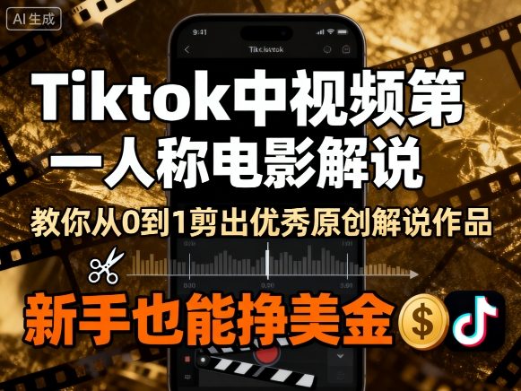 Tiktok中视频第一人称电影解说，教你从0到1剪出一个优秀的原创解说作品，新手也能挣美金-创学资源站