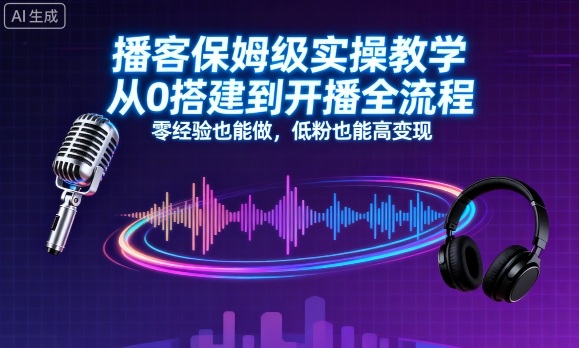 播客保姆级实操教学，从0搭建到开播全流程，零经验也能做，低粉也能高变现-创学资源站