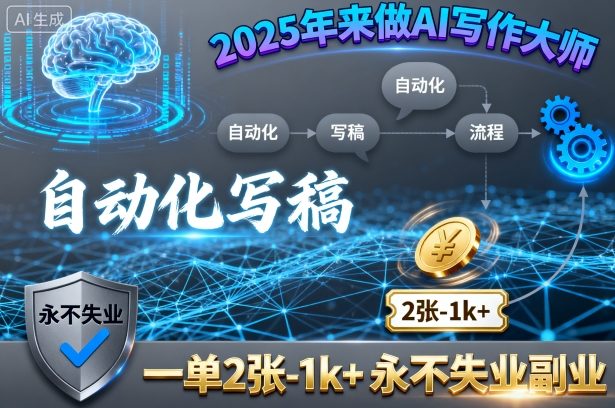 2025年来做AI写作大师，自动化写稿，一单2张-1k+，永不失业副业-创学资源站