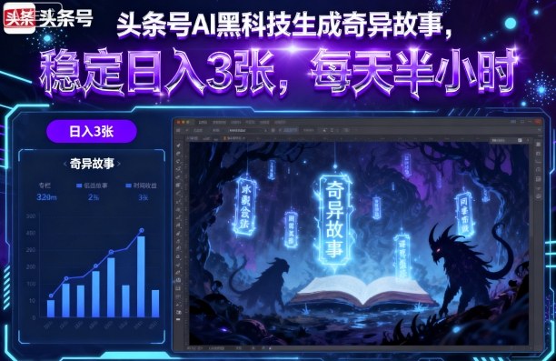 头条号AI黑科技生成奇异故事，稳定日入3张，每天半小时-创学资源站