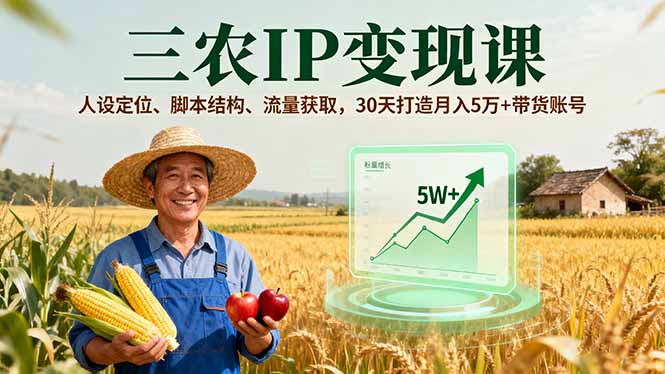 三农IP变现课，人设定位、脚本结构、流量获取，30天打造月入5万+带货账号-创学资源站