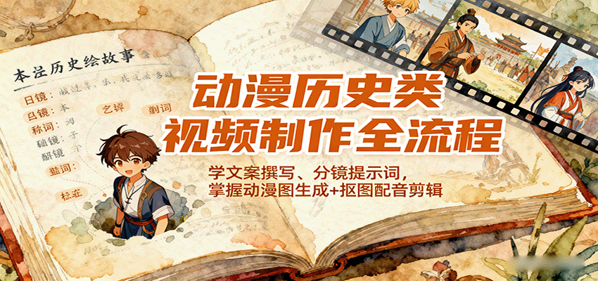 动漫历史类视频制作全流程，学文案撰写、分镜提示词，掌握动漫图生成+抠图配音剪辑-创学资源站