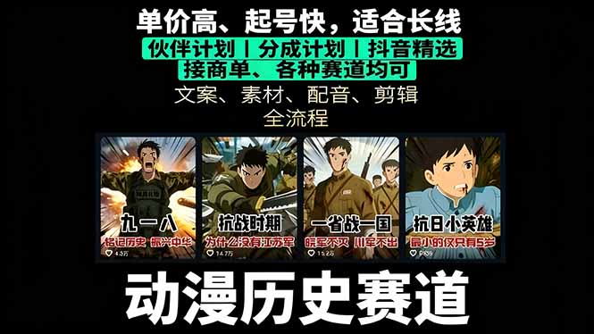 历史动漫赛道撸分成：起号、文案、素材、配音、剪辑，单视频收益破万-创学资源站