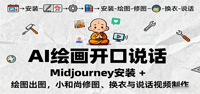AI绘画开口说话，Midjourney安装 + 绘图出图，小和尚修图、换衣与说话视频制作-创学资源站