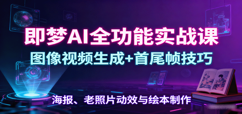 即梦AI全功能实战课：图像视频生成+首尾帧技巧，海报、老照片动效与绘本制作-创学资源站
