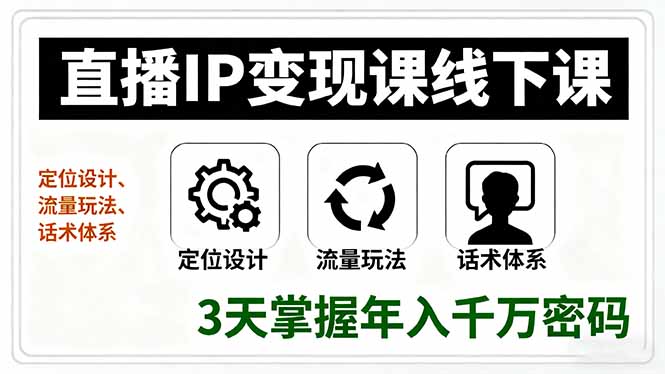 直播IP变现课线下课，定位设计、流量玩法、话术体系，3天掌握年入千万密码-创学资源站