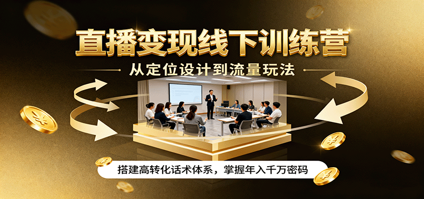 直播变现线下训练营，从定位设计到流量玩法，搭建高转化话术体系，掌握年入千万密码-创学资源站