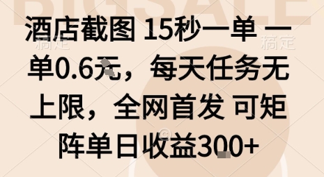 酒店截图15秒一单，一单0.6米，每天任务无上限，全网首发可矩阵单日收益3张【揭秘】-创学资源站
