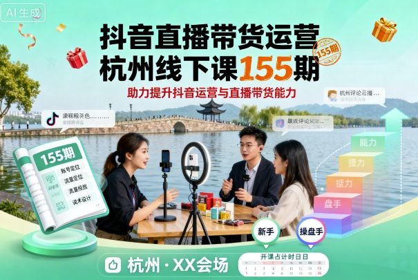 抖音直播带货运营杭州线下课155期，助力提升抖音运营与直播带货能力-创学资源站