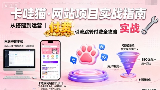 卡哇猫·网站项目，网站搭建与运营以及引流跳转付费-创学资源站