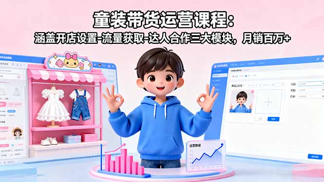 童装带货运营课程：涵盖开店设置-流量获取-达人合作三大模块，月销百万+-创学资源站
