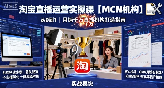 淘宝直播运营实操课【MCN机构】，从0到1做一家月销千W的直播机构-创学资源站
