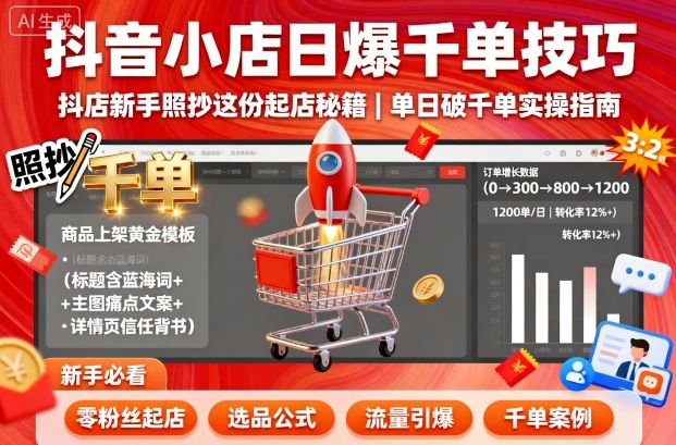 抖音小店日爆千单技巧，抖店新手照抄这份起店秘籍，单日破千单-创学资源站