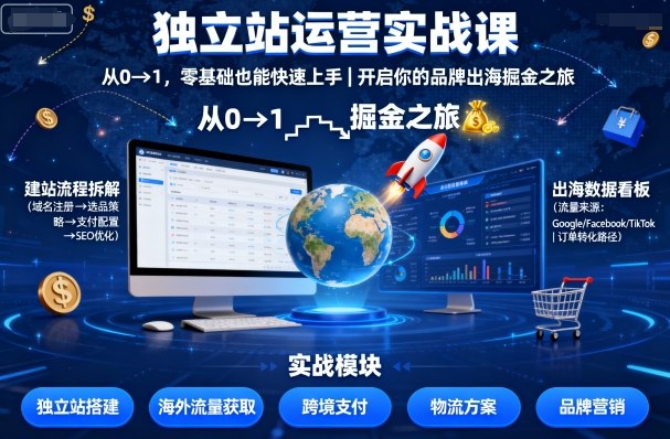 独立站运营实战课，从0到1，零基础也能快速上手，开启你的品牌出海掘金之旅-创学资源站