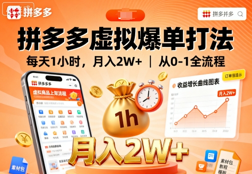 拼多多虚拟爆单打法，每天1小时，月入2W+，从0-1全流程-创学资源站