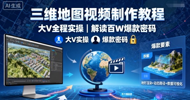 三维地图视频制作教程，大V全程实操，解读百W爆款密码-创学资源站