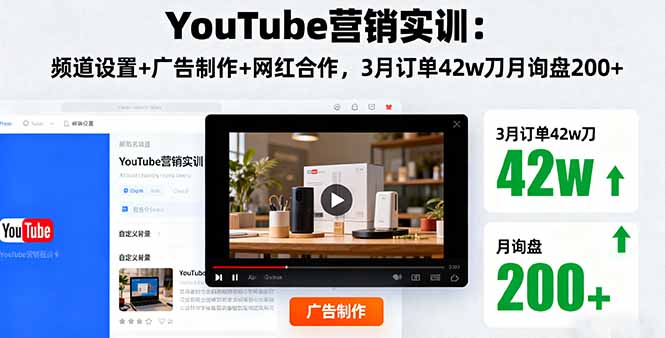 YouTube营销实训：频道设置+广告制作+网红合作，3月订单42w刀月询盘200+-创学资源站