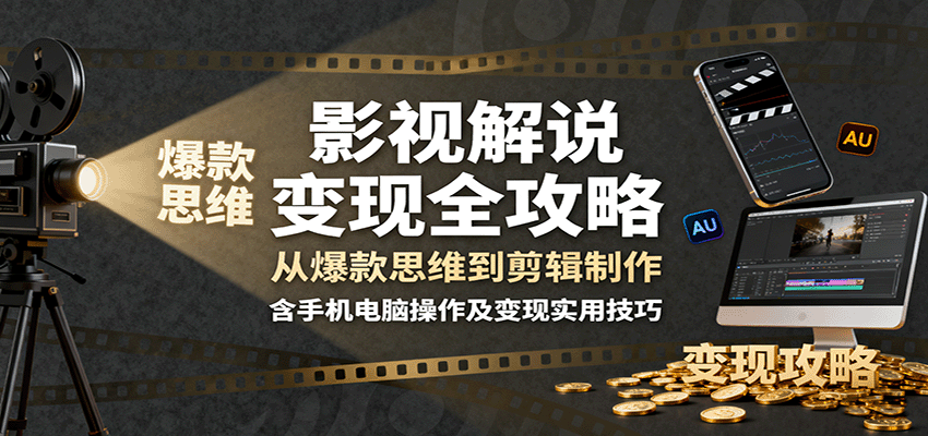 影视解说变现全攻略：从爆款思维到剪辑制作，含手机电脑操作及变现实用技巧-创学资源站
