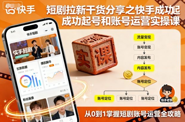 短剧拉新干货分享之快手成功起号和账号运营实操课-创学资源站