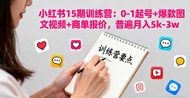 小红书15期训练营：0-1起号+爆款图文视频+商单报价，普遍月入5k-3w-创学资源站