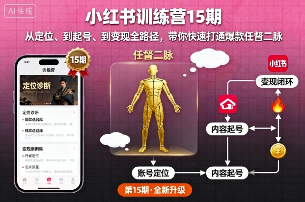 小红书训练营15期，从定位、到起号、到变现全路径，带你快速打通爆款任督二脉-创学资源站