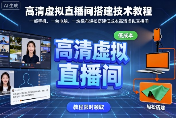 高清虚拟直播间搭建技术教程,一部手机、一台电脑、一块绿布轻松搭建低成本高清虚拟直播间-创学资源站