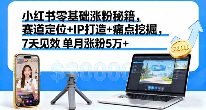 小红书零基础涨粉秘籍,赛道定位+IP打造+痛点挖掘,7天见效 单月涨粉5万+-创学资源站