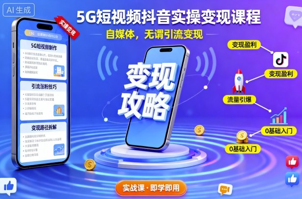 5G短视频抖音实操变现课程,自媒体,无谓引流变现-创学资源站