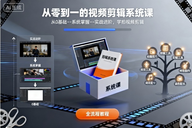从零到一的视频剪辑系统课,从0基础–系统掌握–实战进阶,学拍视频剪辑-创学资源站