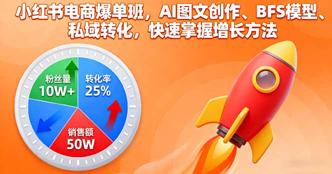 小红书电商爆单班，AI图文创作、BFS模型、私域转化，快速掌握增长方法-创学资源站