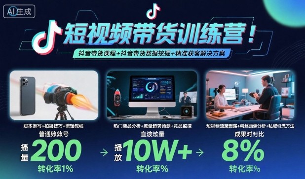 短视频带货训练营，抖音带货课程+抖音带货数据挖掘+精准获客解决方案-创学资源站