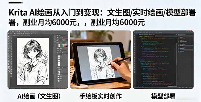 Krita AI绘画从入门到变现：文生图/实时绘画/模型部署，副业月均6000元-创学资源站