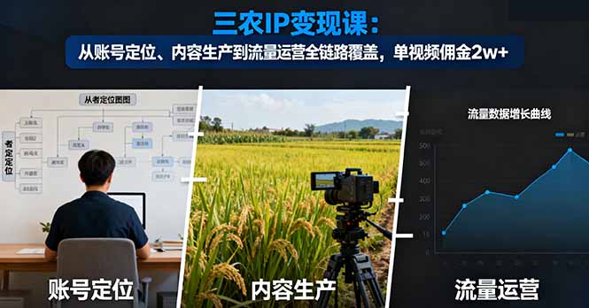 三农IP变现课：从账号定位、内容生产到流量运营全链路覆盖，单视频佣金2w+-创学资源站