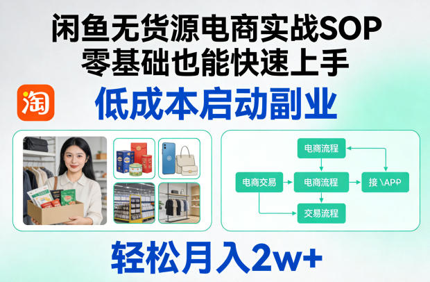 闲鱼无货源电商实战SOP,零基础也能快速上手,低成本启动副业,轻松月入2w+-创学资源站