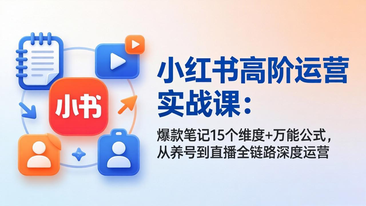 小红书高阶运营实战课：爆款笔记15个维度+万能公式，从养号到直播全链路深度运营-创学资源站