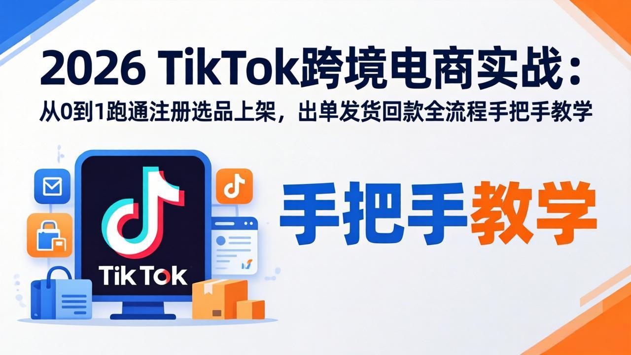 2026TikTok跨境电商实战：从0到1跑通注册选品上架，出单发货回款全流程手把手教学-创学资源站