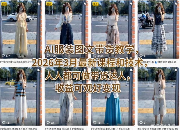 AI服装图文带货教学，2026年3月最新课程和技术，人人都可做带货达人，收益可观好变现-创学资源站