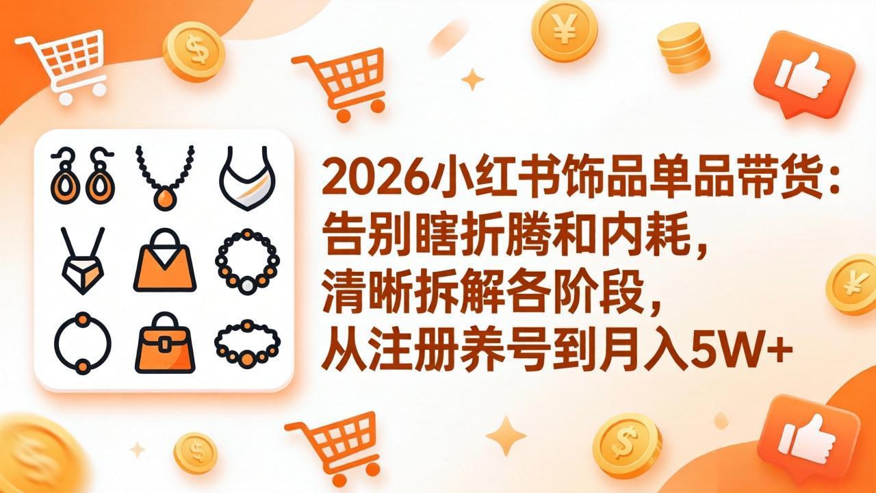2026小红书饰品单品带货：告别瞎折腾和内耗，清晰拆解各阶段，从注册养号到月入5W+-创学资源站