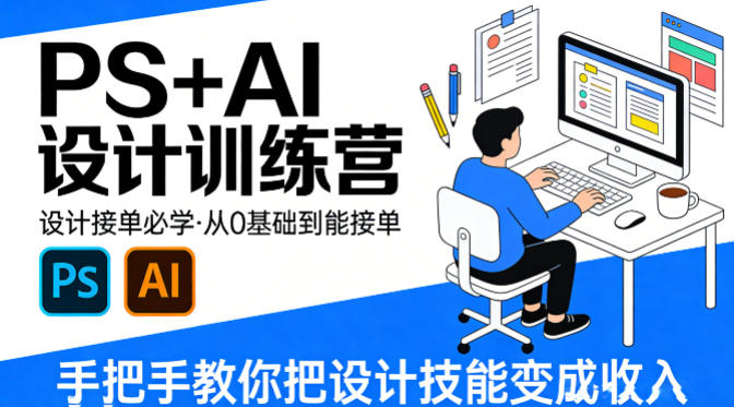 设计接单必学，PS+AI设计训练营，从0基础到能接单，手把手教你把设计技能变成收入-创学资源站