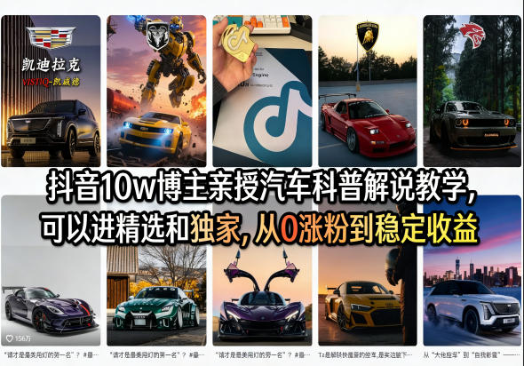 抖音10w博主亲授汽车科普解说教学，可以进精选和独家，从0涨粉到稳定收益(详细视频课程+1T素材)-创学资源站