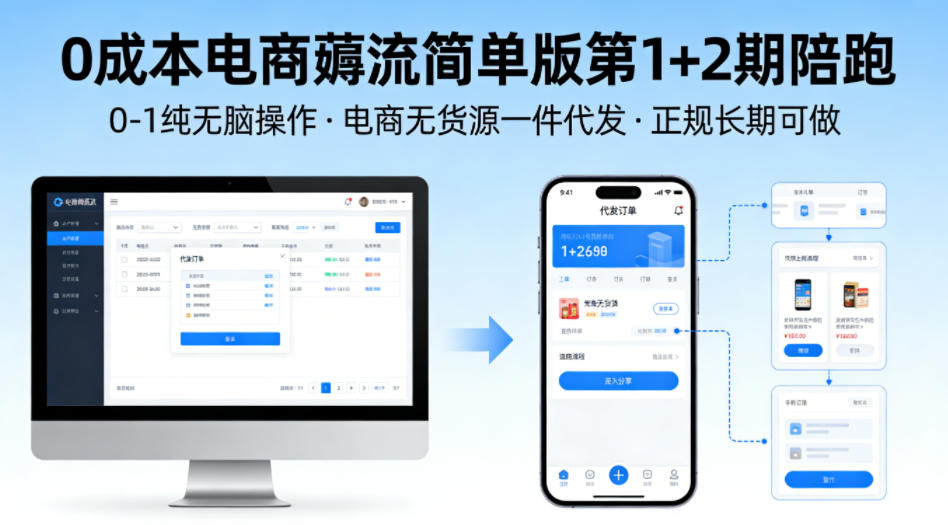 0成本电商薅流简单版第1+2期陪跑，0-1纯无脑操作，电商无货源一件代发，正规长期可做-创学资源站