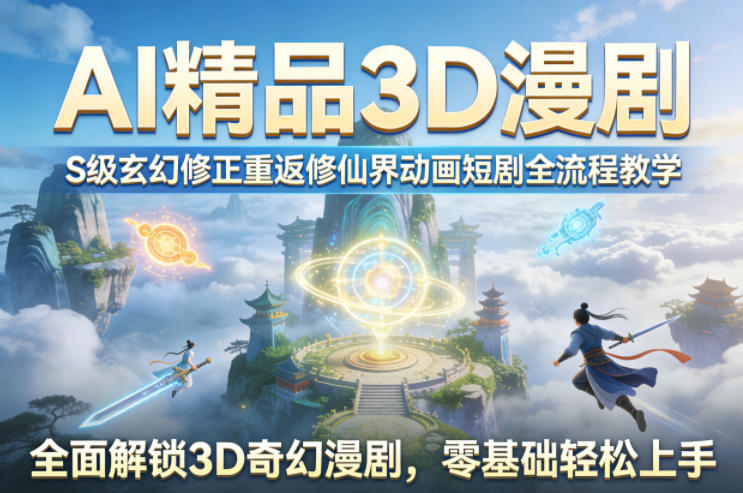 AI精品3D漫剧S级玄幻修正重返修仙界动画短剧全流程教学，全面解锁3D奇幻漫剧，零基础轻松上手-创学资源站