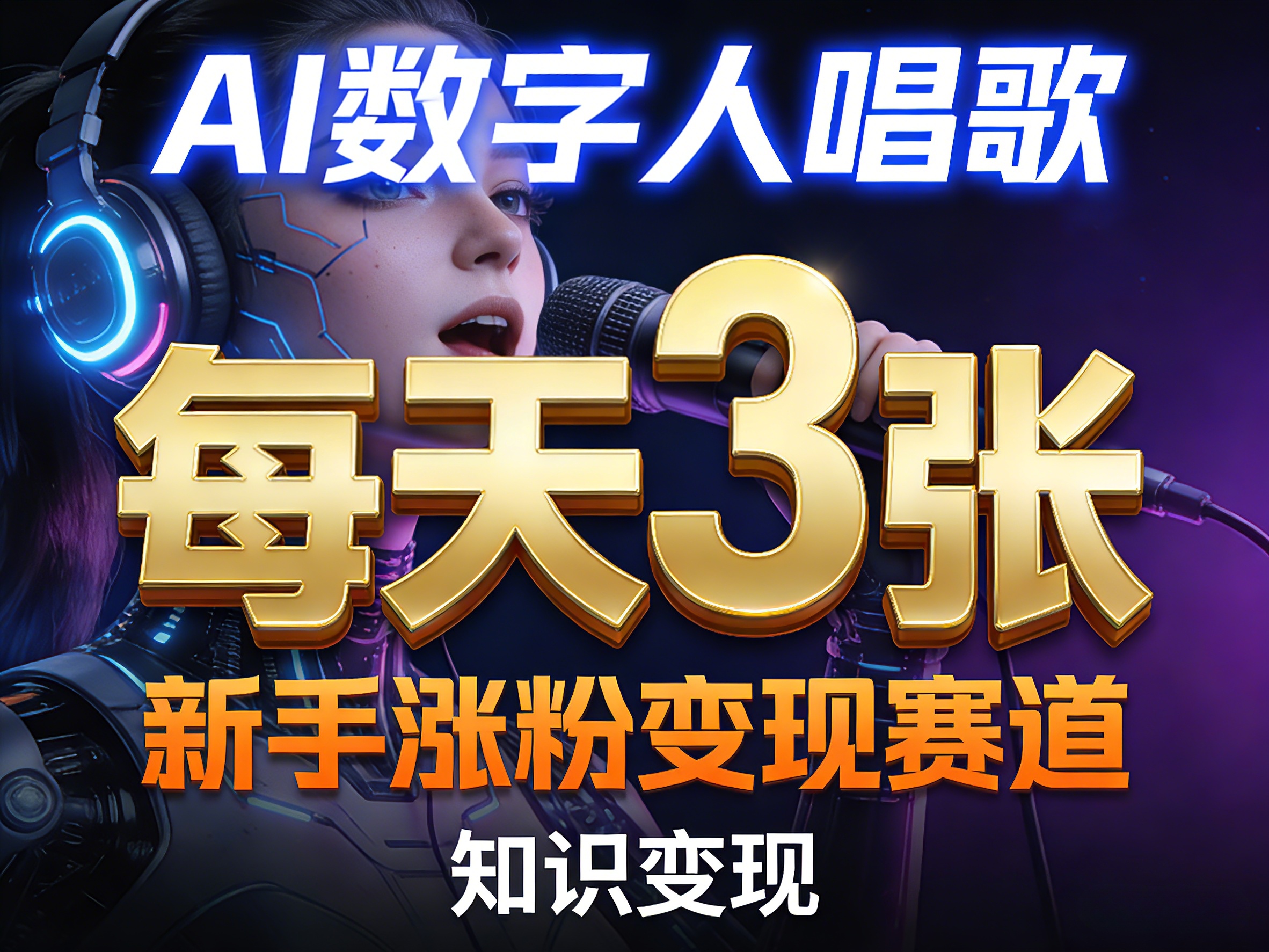 AI数字人唱歌,新手涨粉变现赛道,每天3张和知识付费,副业必备-创学资源站
