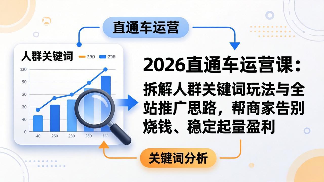 2026直通车运营课:拆解人群关键词玩法与全站推广思路,帮商家告别烧钱、稳定起量盈利-创学资源站