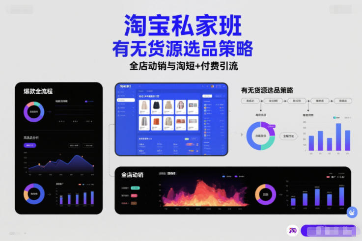 淘宝私家班，有无货源选品策略，高成功率爆款全流程打法，全店动销与淘短+付费引流(更新2026年4月)-创学资源站