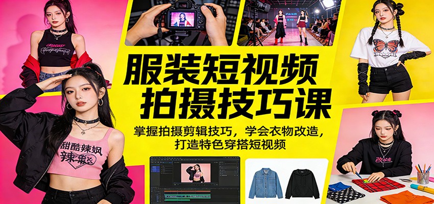 服装短视频拍摄技巧课：掌握拍摄剪辑技巧，学会衣物改造，打造特色穿搭短视频-创学资源站