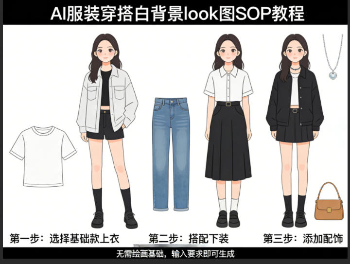 AI服装穿搭白背景look图SOP教程，不用会画画，提几句具体要求，AI就能还你一个奇迹-创学资源站